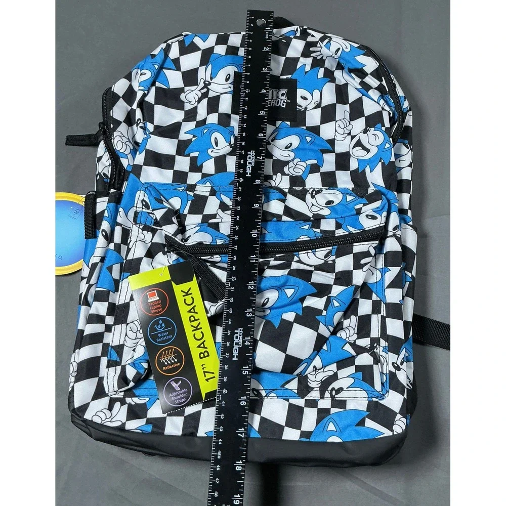 Sonic the Hedgehog Bioworld 17 Inch Backpack Checkered Blue Black White NWT